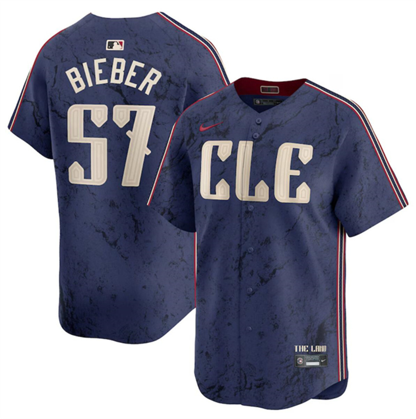 Youth Navy Cleveland Guardians #57 Shane Bieber 2024 City Connect Limited Stitched Baseball Jersey